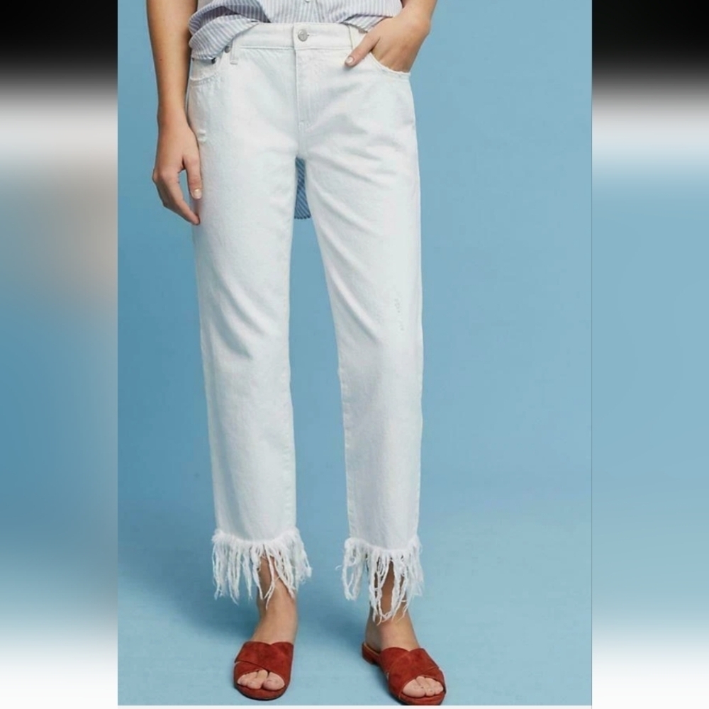 Anthropologie Pilcro Hyphen Mid Rise Straight Jeans Fringe Sz 26